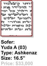 Sofer:  Yuda A (03) Type: Ashkenaz Size: 16.5” Price: $33,000