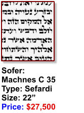 Sofer:  Machnes C 35 Type: Sefardi Size: 22” Price: $27,500